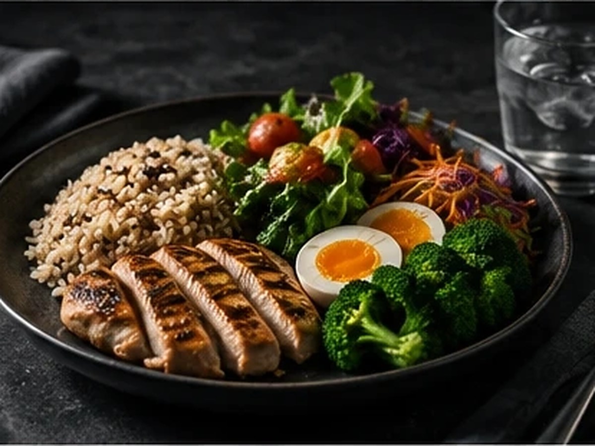 テーブルに並んだ、彩りのよい食事。イメージ画像です。