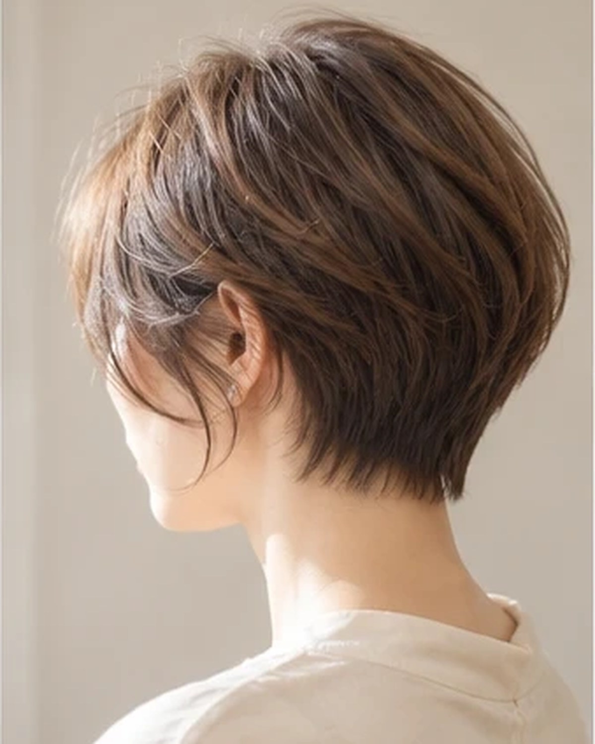 首元がすっきり見える、軽やかなショートヘアの横顔。イメージ画像です。