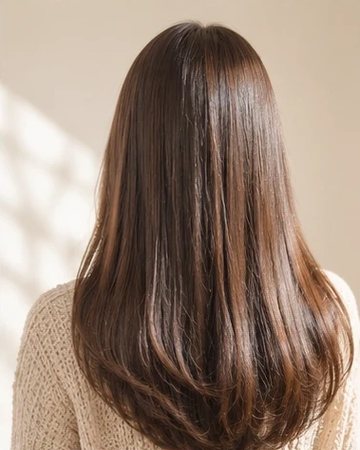 毛先にツヤのある、まっすぐなロングヘアの後ろ姿。イメージ画像です。